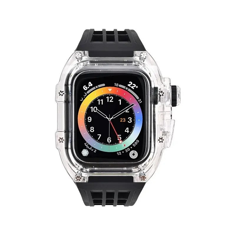 Luxury Modification Kit Transparent Case + Rubber Silicone Straps By iSerieshub Compatible For Smart Watch (44MM 45MM)
