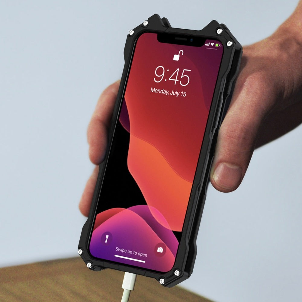 Premium Shockproof Armor Aluminum Case Metal Bat Logo Back Cover By iSerieshub Campatible For iPhone