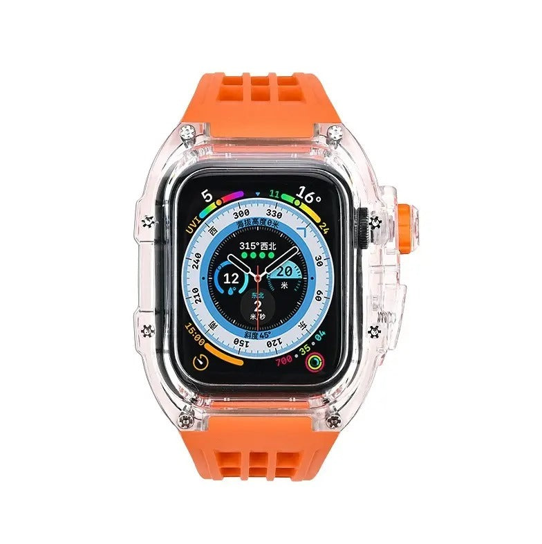 Luxury Modification Kit Transparent Case + Rubber Silicone Straps By iSerieshub Compatible For Smart Watch (44MM 45MM)