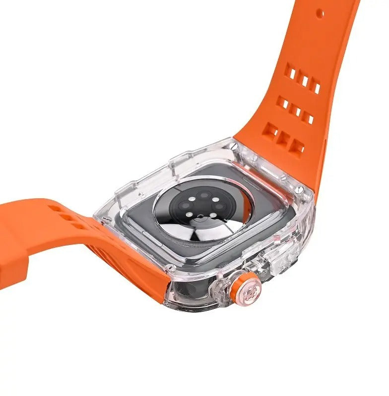 Luxury Modification Kit Transparent Case + Rubber Silicone Straps By iSerieshub Compatible For Smart Watch (44MM 45MM)