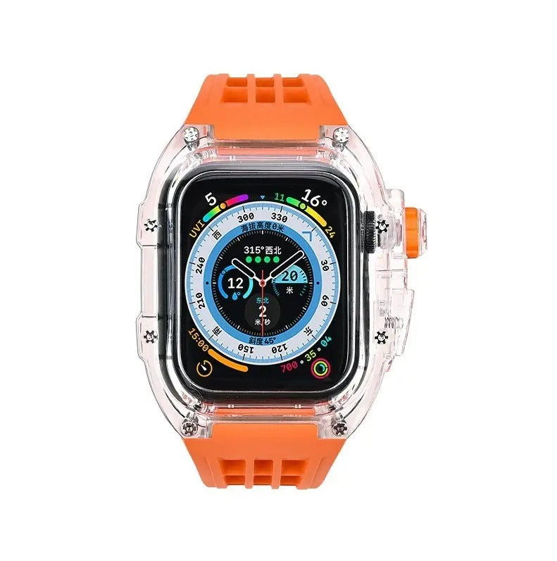 Luxury Modification Kit Transparent Case + Rubber Silicone Straps By iSerieshub Compatible For Smart Watch (44MM 45MM)
