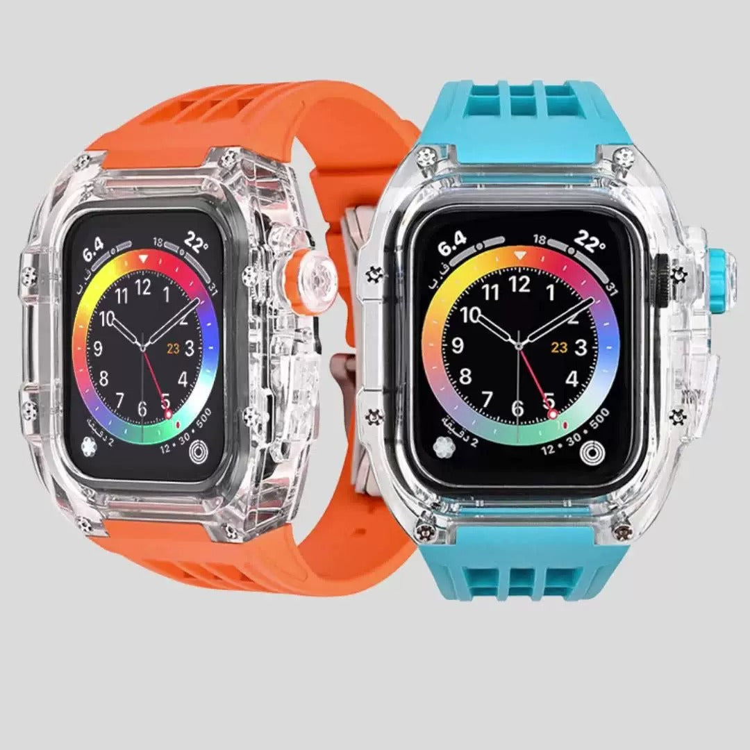 Luxury Modification Kit Transparent Case + Rubber Silicone Straps By iSerieshub Compatible For Smart Watch (44MM 45MM)