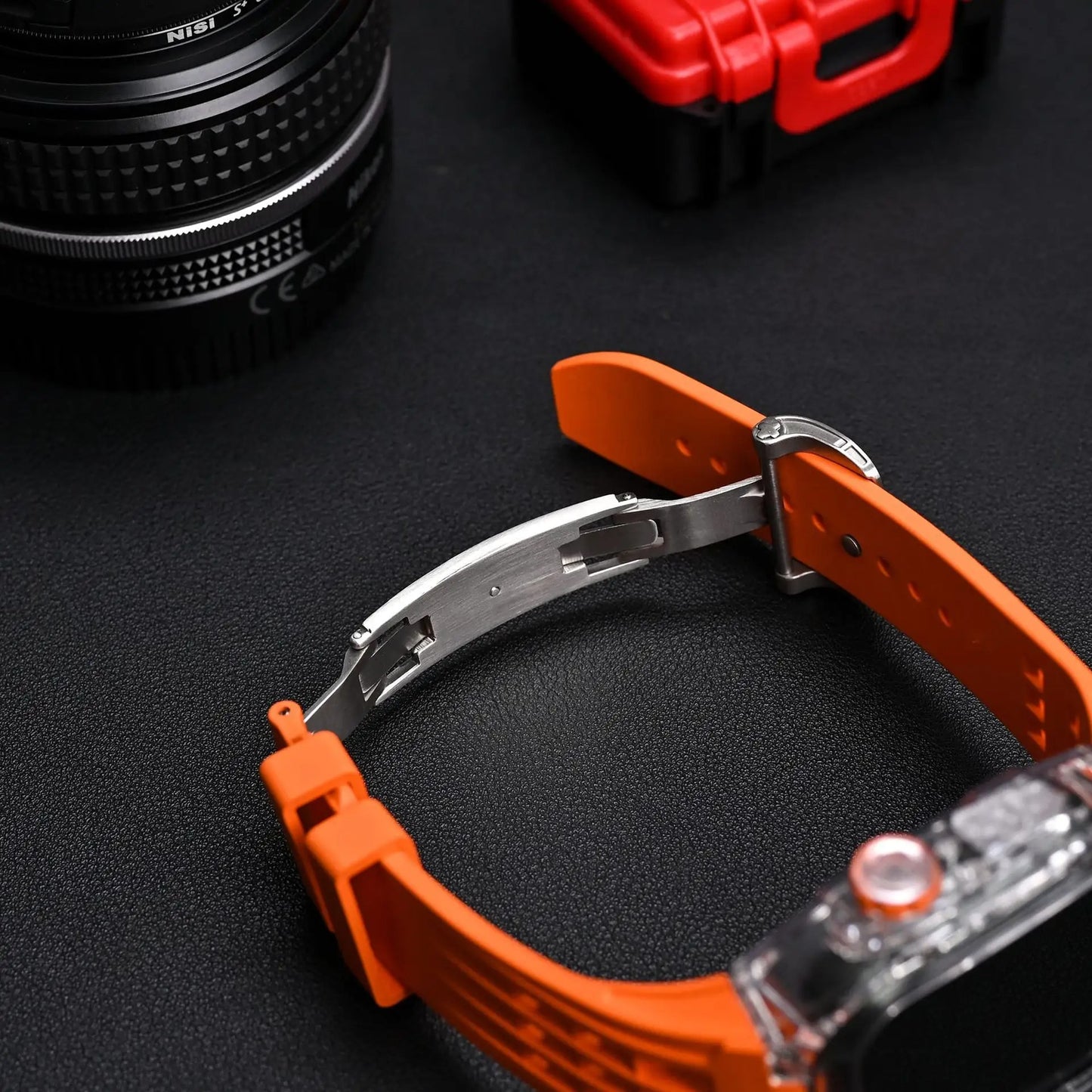 Luxury Modification Kit Transparent Case + Rubber Silicone Straps By iSerieshub Compatible For Smart Watch (44MM 45MM)