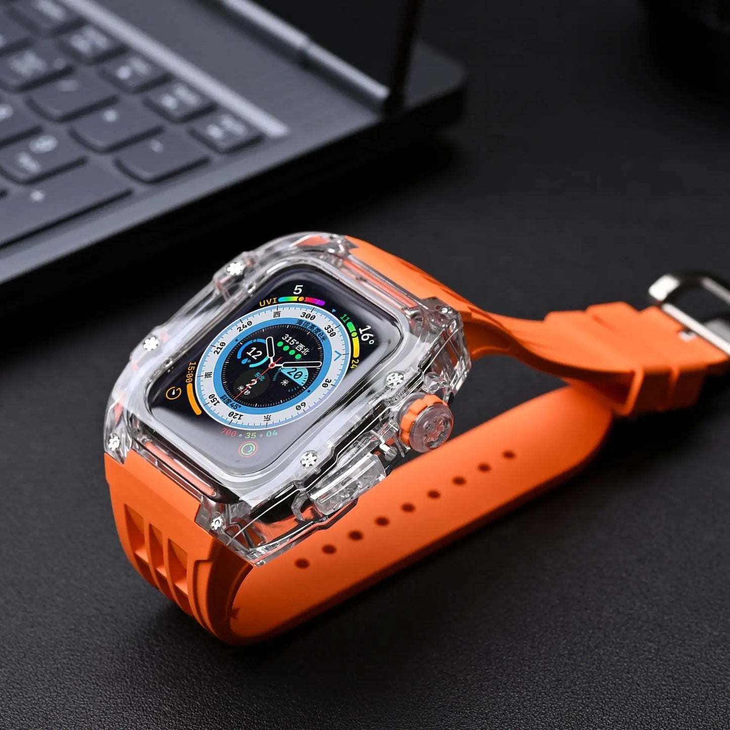 Luxury Modification Kit Transparent Case + Rubber Silicone Straps By iSerieshub Compatible For Smart Watch (44MM 45MM)