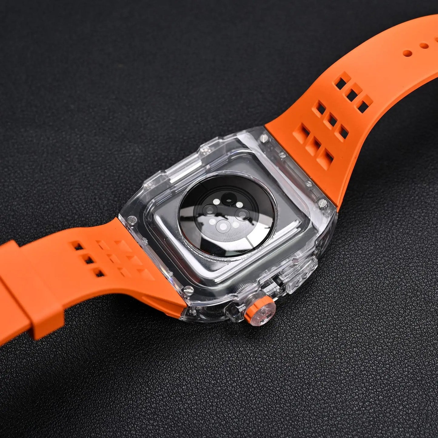Luxury Modification Kit Transparent Case + Rubber Silicone Straps By iSerieshub Compatible For Smart Watch (44MM 45MM)