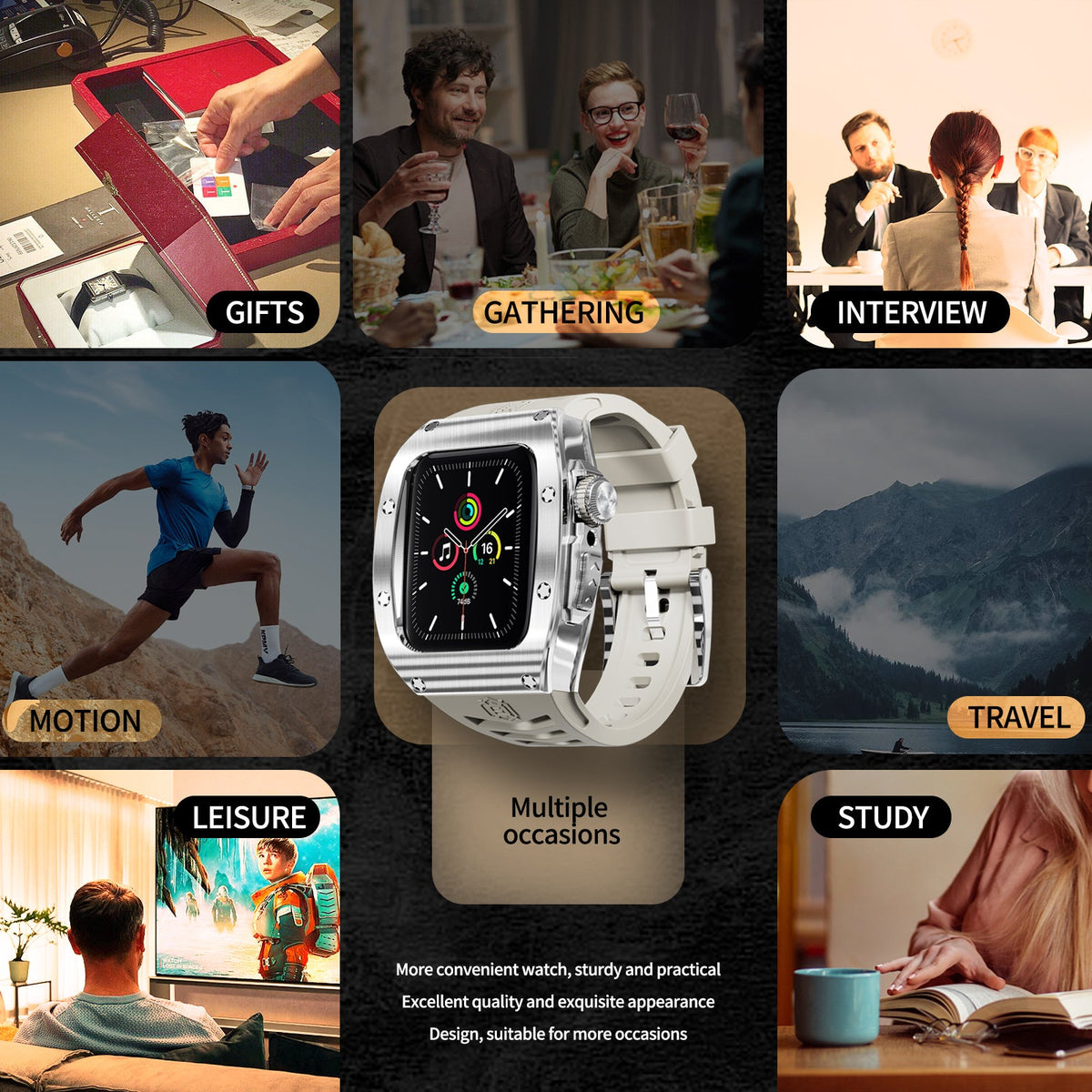 Luxury Stainless Steel Case with Designer Silicone Strap For Apple Watch