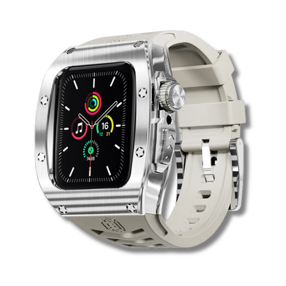 Luxury Stainless Steel Case with Designer Silicone Strap For Apple Watch