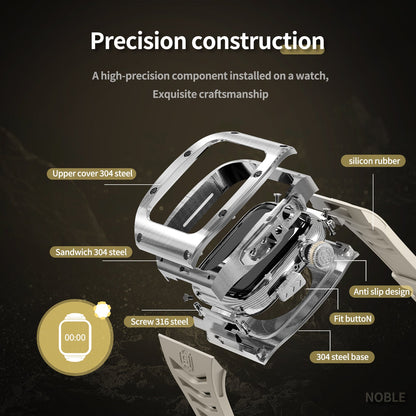 Luxury Stainless Steel Case with Designer Silicone Strap For Apple Watch