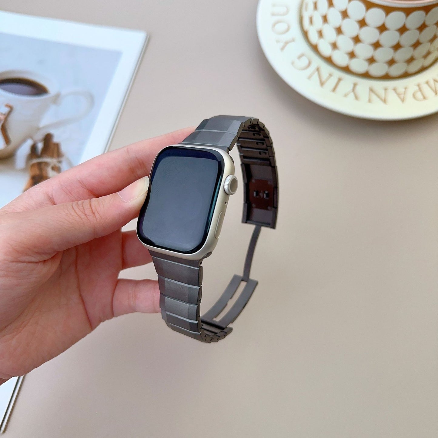 Luxury Titanium Curved Sliding Steel Straps By iSerieshub Compatible For Apple Watch