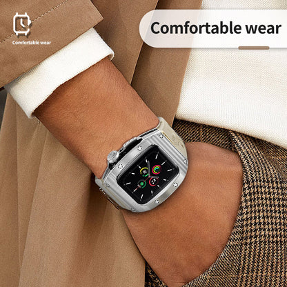 Luxury Stainless Steel Case with Designer Silicone Strap For Apple Watch