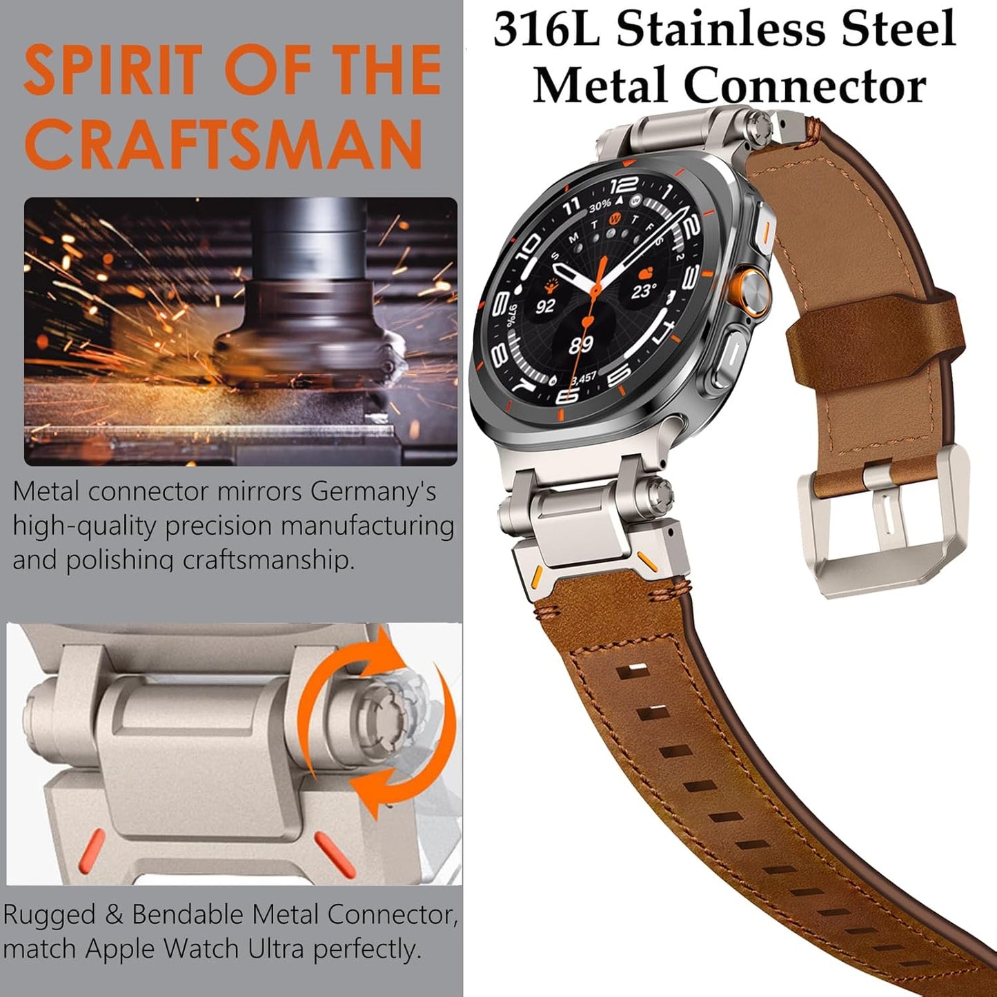 Luxury Rugged Genuine Leather Band for Samsung Galaxy Watch Ultra 2/Ultra 1 – 47mm
