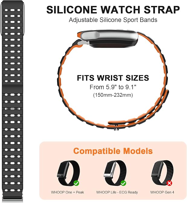 Premium Magnetic Silicone Band Compatible with WHOOP 5.0 – Adjustable Sport Replacement Strap