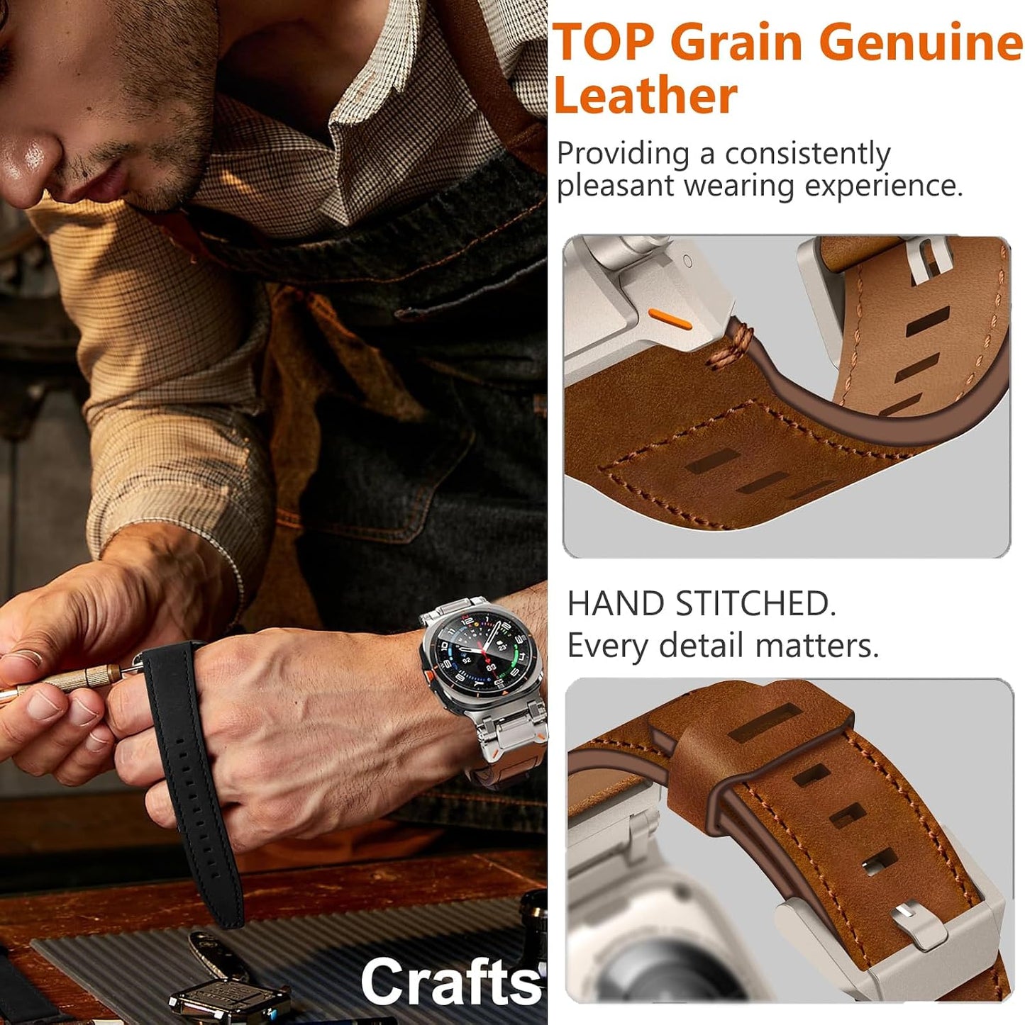 Luxury Rugged Genuine Leather Band for Samsung Galaxy Watch Ultra 2/Ultra 1 – 47mm