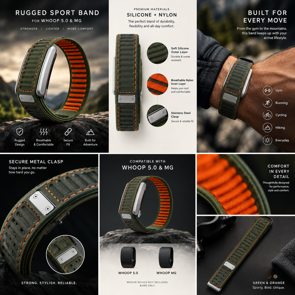 Luxury Leather Nylon Band Compatible for WHOOP 5.0 & MG