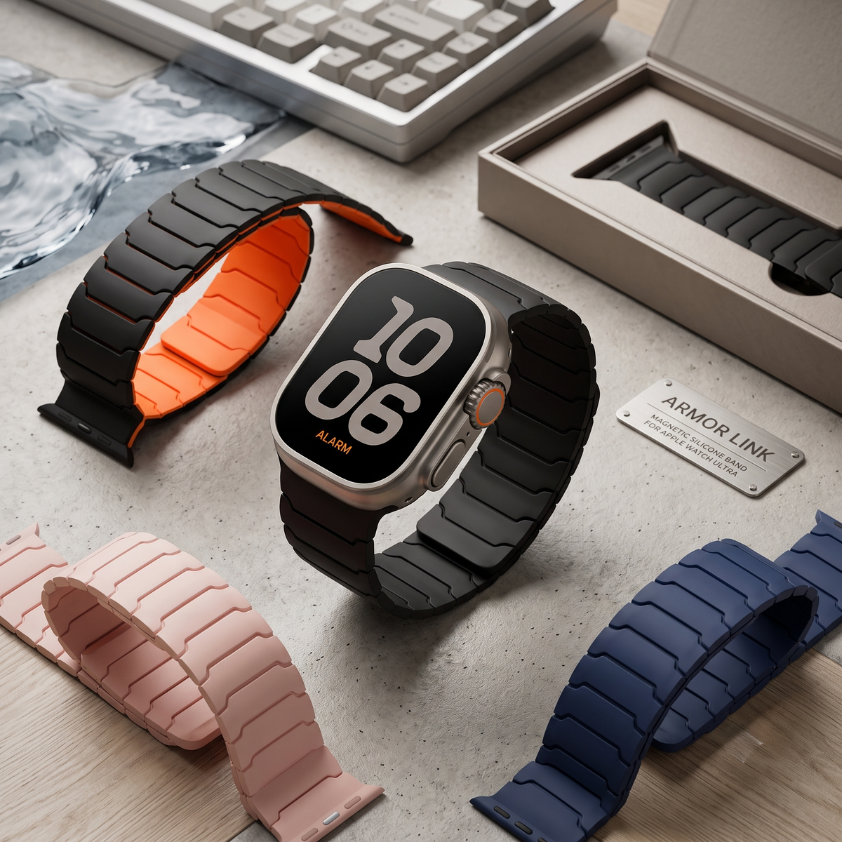 Premium Armor Magnetic Silicone Litchi Silicone Magnetic Loop By iSerieshub Comaptible For Apple Watch