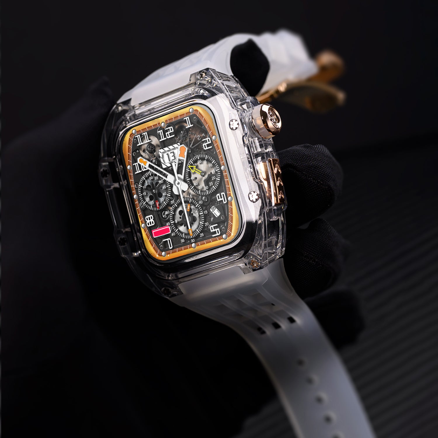 Luxury Modification Kit Transparent Case + Rubber Silicone Straps By iSerieshub Compatible For Smart Watch (44MM 45MM)