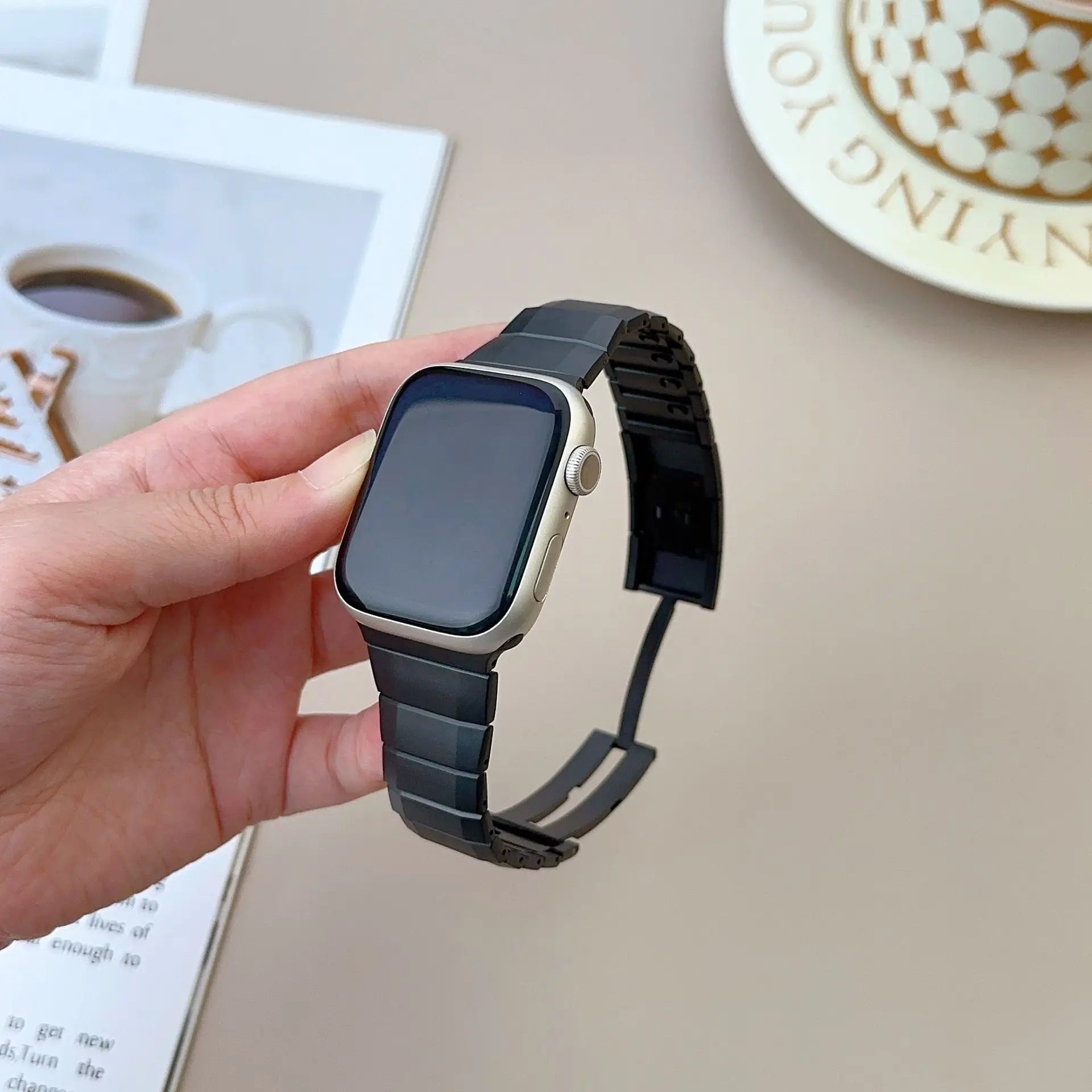 Luxury Titanium Curved Sliding Steel Straps By iSerieshub Compatible For Apple Watch