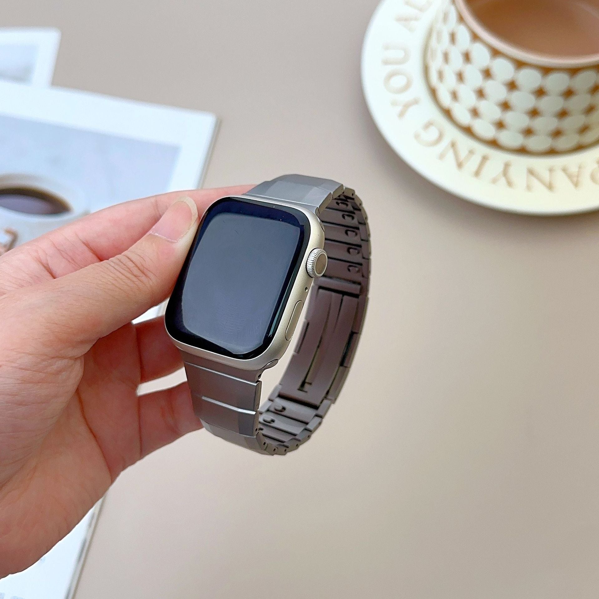 Luxury Titanium Curved Sliding Steel Straps By iSerieshub Compatible For Apple Watch