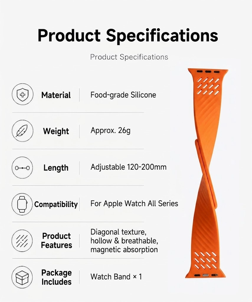 Breathable Litchi Magnetic Silicone Strap for Apple Watch