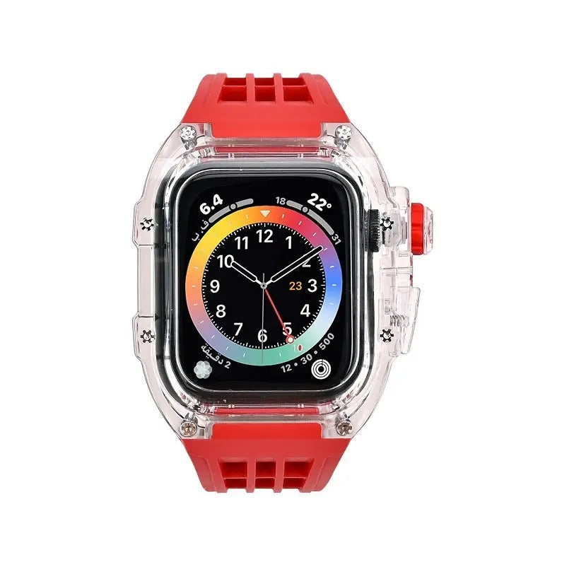 Luxury Modification Kit Transparent Case + Rubber Silicone Straps By iSerieshub Compatible For Smart Watch (44MM 45MM)