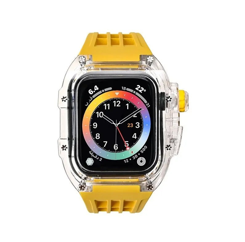 Luxury Modification Kit Transparent Case + Rubber Silicone Straps By iSerieshub Compatible For Smart Watch (44MM 45MM)