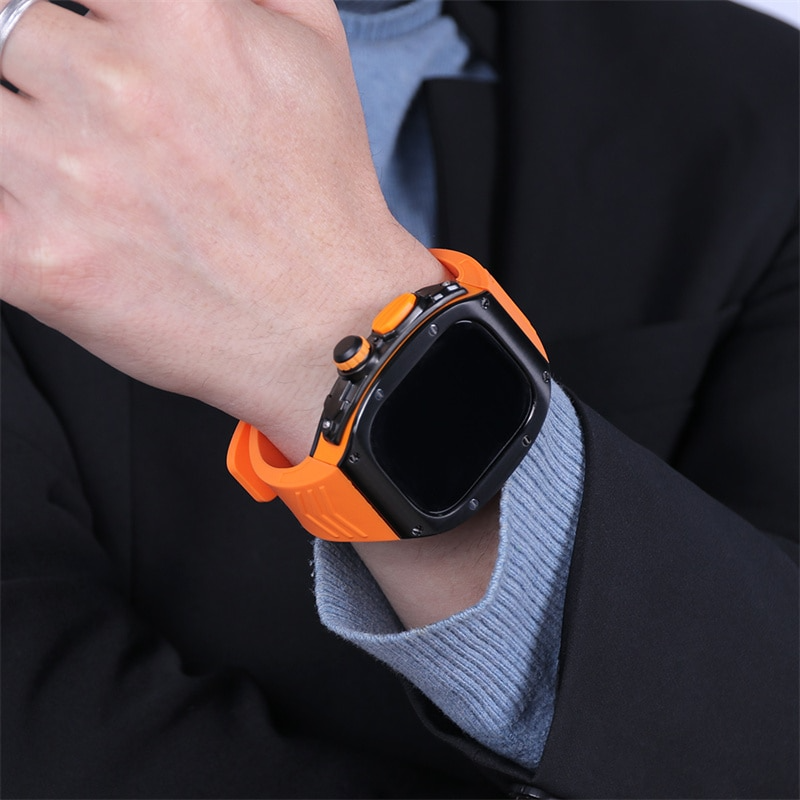49MM Luxury Modification Kit Metal Case+Rubber Silicone Straps By iSeriesHub Compatible For iWatch Ultra