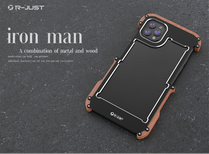 Premium Shockproof Armor Iron Wood Metal Case By iSerieshub Compatible For iPhone