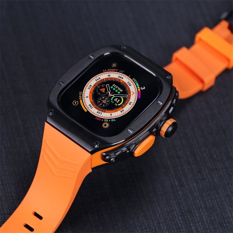 49MM Luxury Modification Kit Metal Case+Rubber Silicone Straps By iSeriesHub Compatible For iWatch Ultra