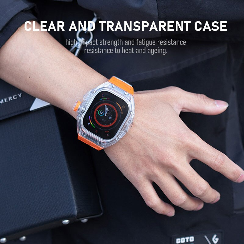 49MM Luxury Modification Kit Transparent Case Rubber Silicone Straps By iSerieshub For iWatch