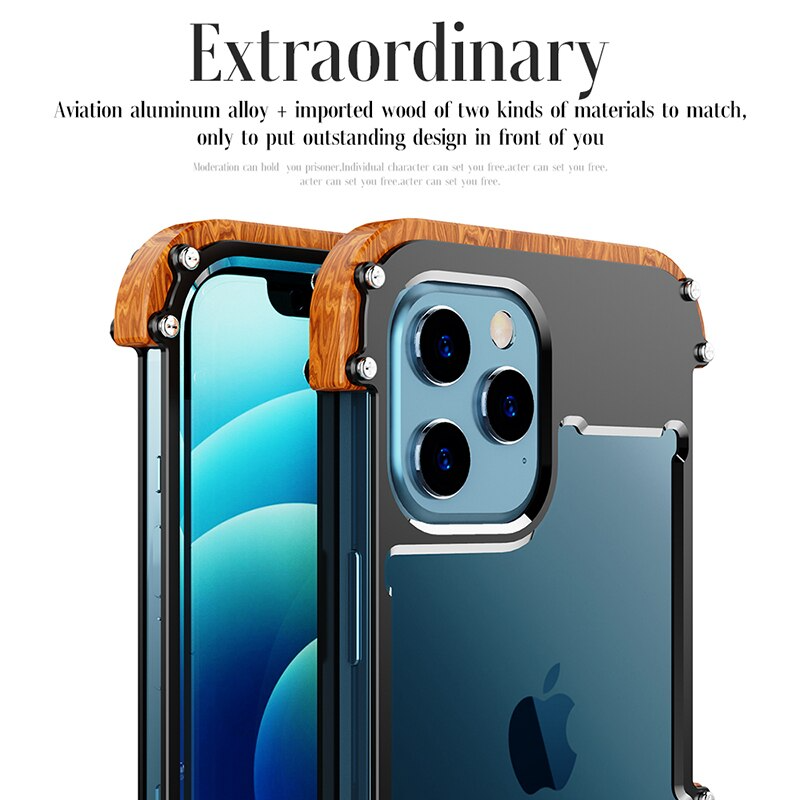Premium Shockproof Armor Iron Wood Metal Case By iSerieshub Compatible For iPhone