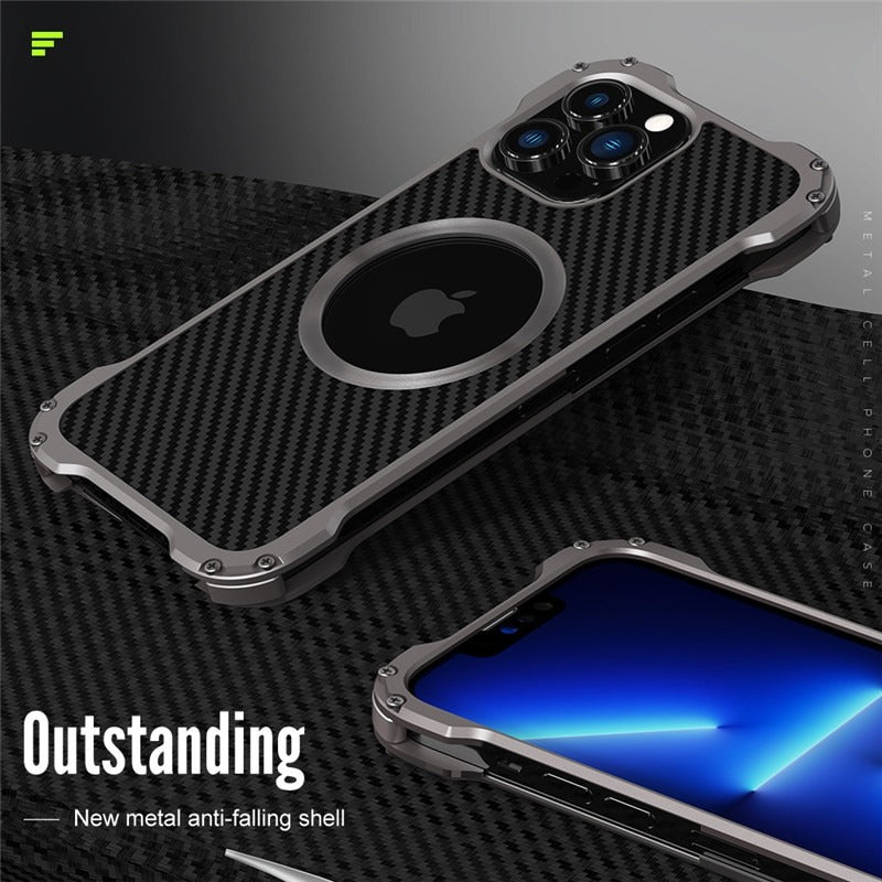 Carbon Fiber Lens Protection Metal Bumpers Case By iSerieshub Compatible For iPhone