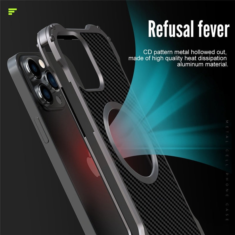 Carbon Fiber Lens Protection Metal Bumpers Case By iSerieshub Compatible For iPhone