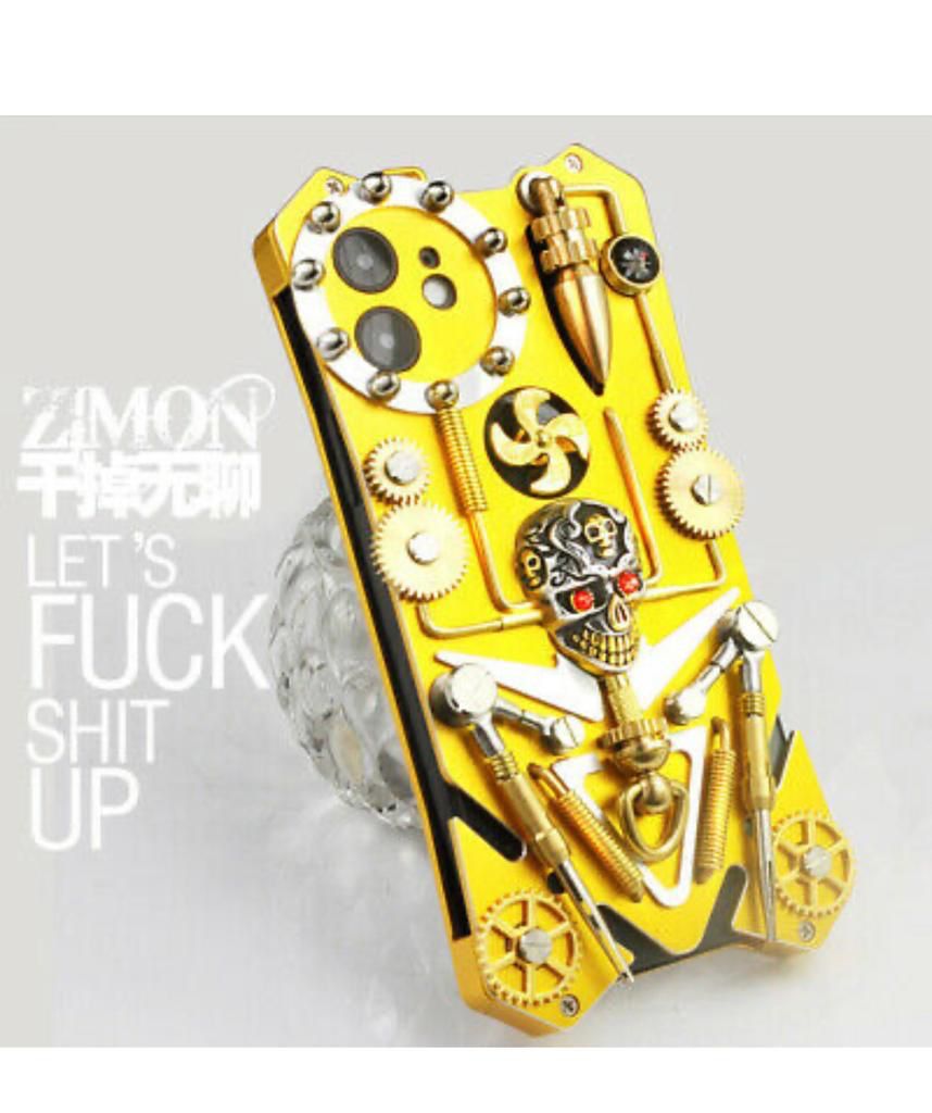 Shockproof Armor Metal Gear Case Luxury Gold Skeleton Case With Kickstand Cover By iSerieshub Compatible For iPhone