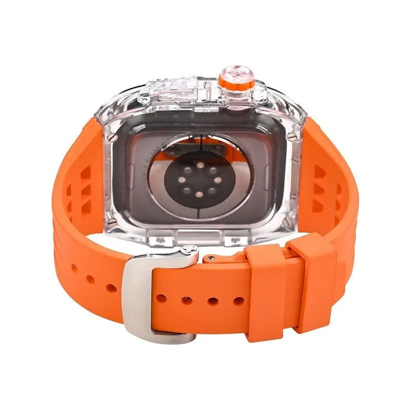 Luxury Modification Kit Transparent Case + Rubber Silicone Straps By iSerieshub Compatible For Smart Watch (44MM 45MM)